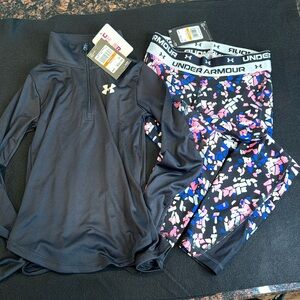 NWT Under Armour girls Velocity half zip long sleeve & crop legging set